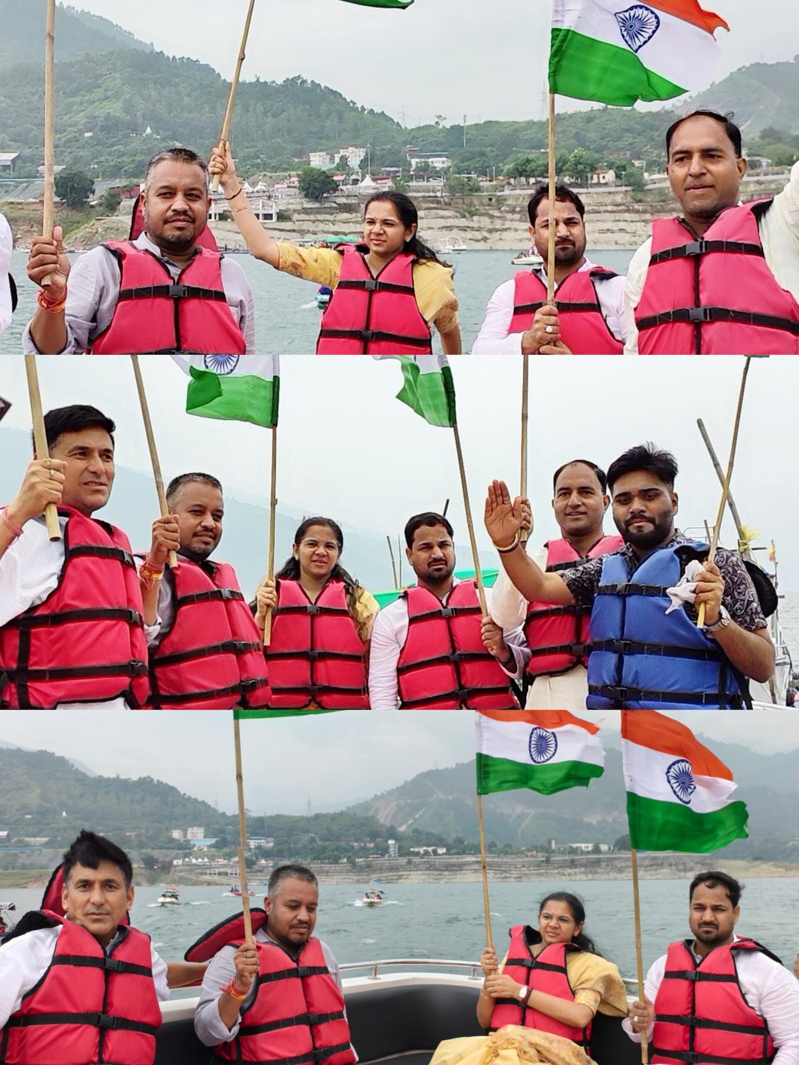 उत्तराखंड।।टिहरी झील में लहराया तिरंगा,नावों पर निकली भव्य तिरंगा यात्रा।